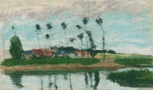 Village au bord d'un etang by Art