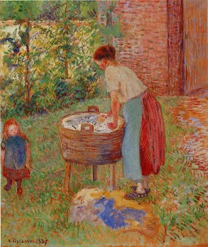 Washerwoman, Eragny by Camille Pissarro - Hand-Painted Oil Painting Reproduction