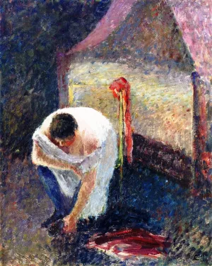 Woman in a Chemise next to a Bed by Camille Pissarro Art