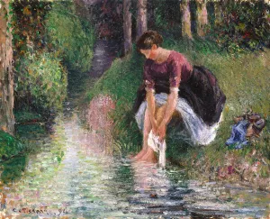 Woman Washing Her Feet in a Brook by Art