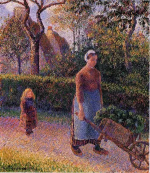 Woman with a Wheelbarrow by Camille Pissarro - Hand-Painted Oil Painting Reproduction