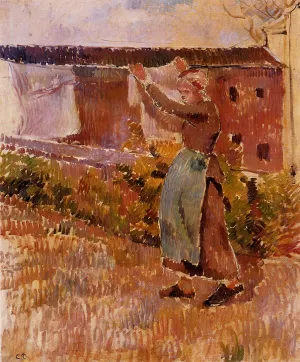 Women Tending the Laundry Study by Camille Pissarro - Hand-Painted Oil Painting Reproduction