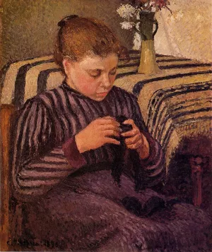 Young Girl Mending Her Stockings by Camille Pissarro Art