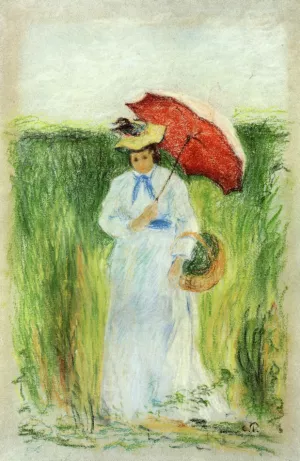 Young Woman with an Umbrella by Camille Pissarro - Hand-Painted Oil Painting Reproduction